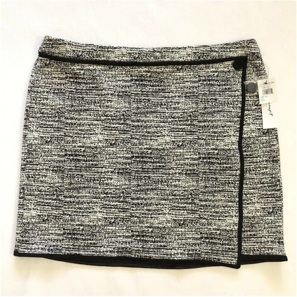 NWT Foxcroft Plus Tweed Black White Blithe Double Knit Faux Wrap Pencil Skirt 3X